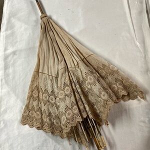 Antique Edwardian Cotton Eyelet Parasol Southern Gothic (Damaged)